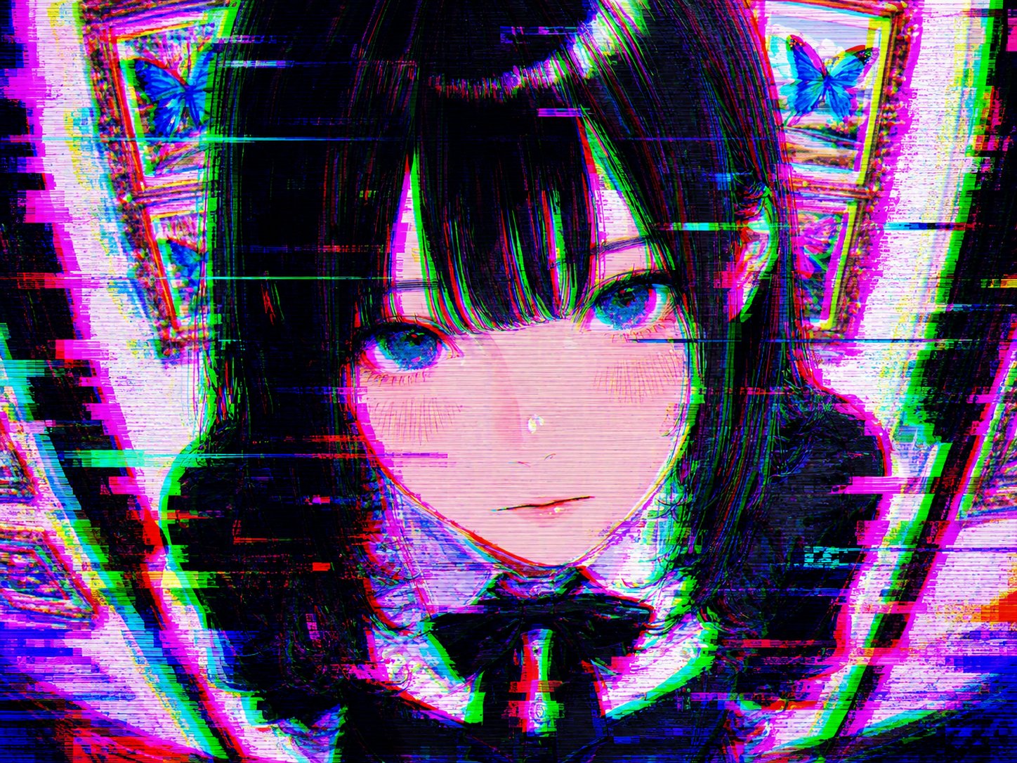 霓虹错位下的破碎角色故障插画