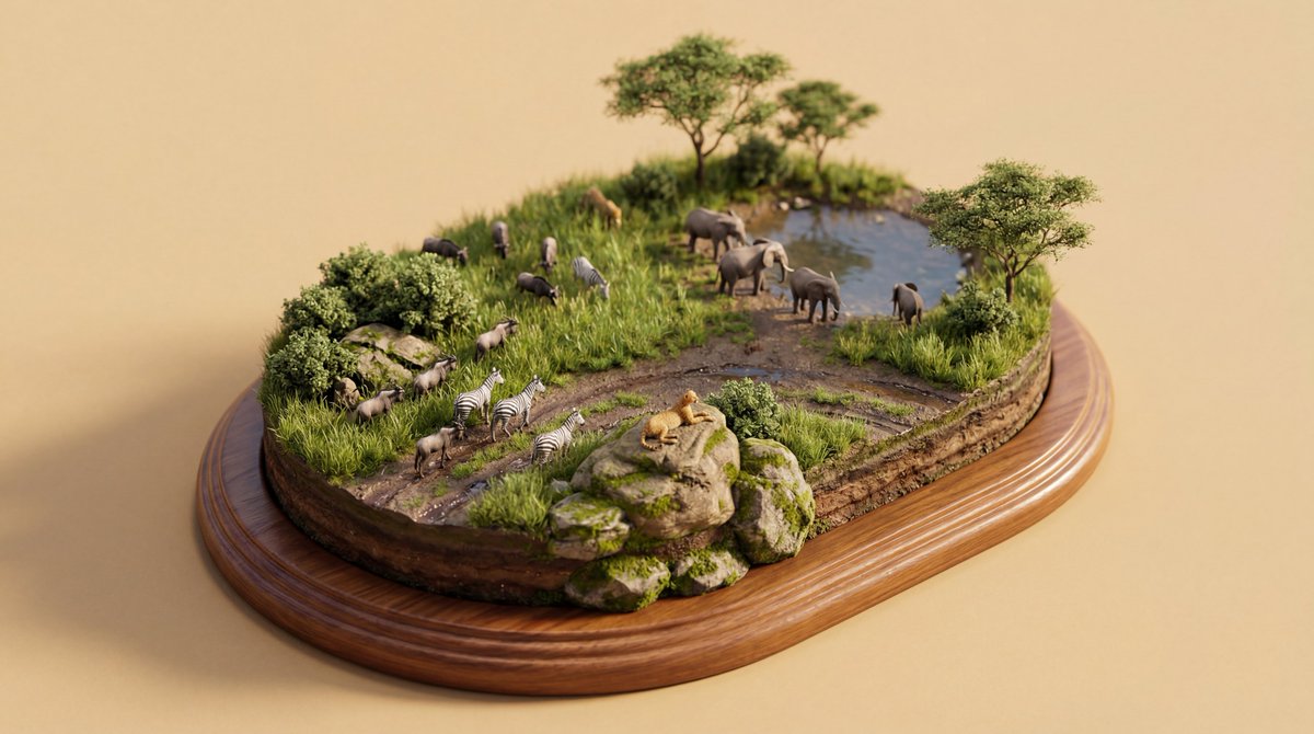 45°俯视野生栖息地微缩3D场景