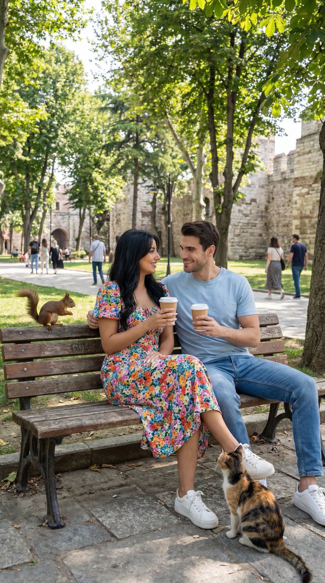 伊斯坦布尔春日公园的咖啡与静谧之恋