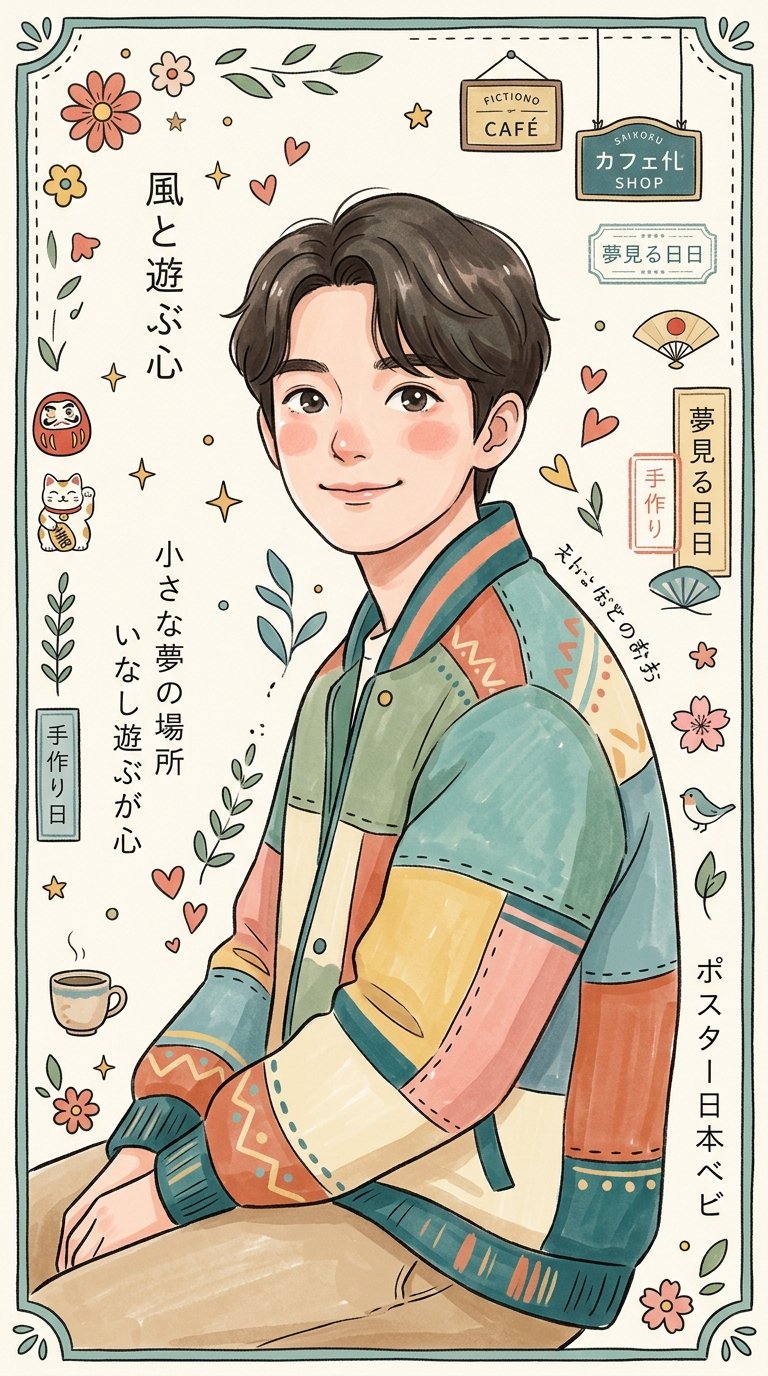 暖调日式咖啡街角的手作童话插画
