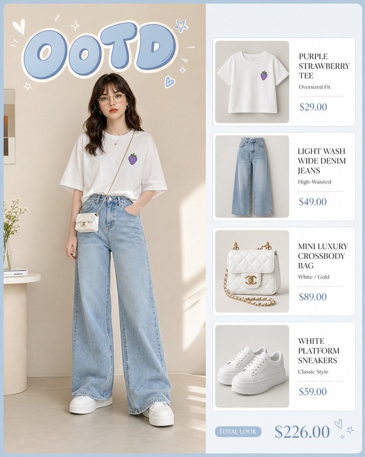 韩系极简 OOTD 穿搭信息图