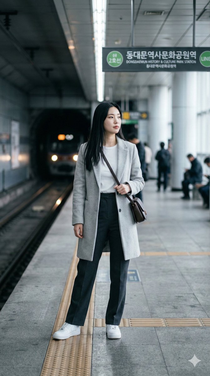 清晨地铁站台的韩系光影人像