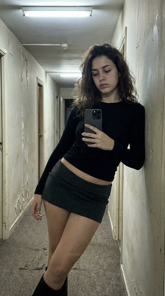 深夜空荡走廊的慵懒自拍