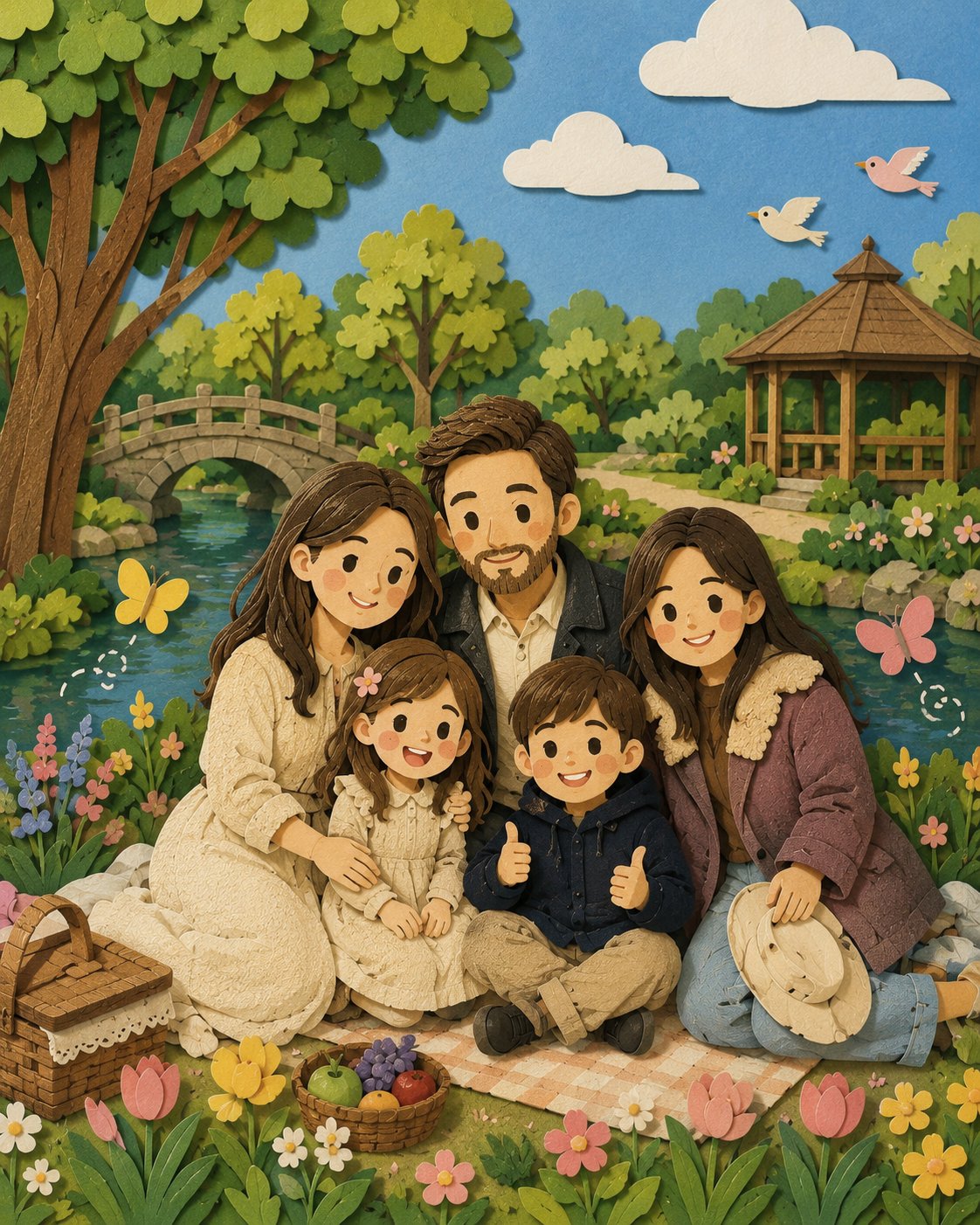 绿意花园里的剪纸恋人肖像