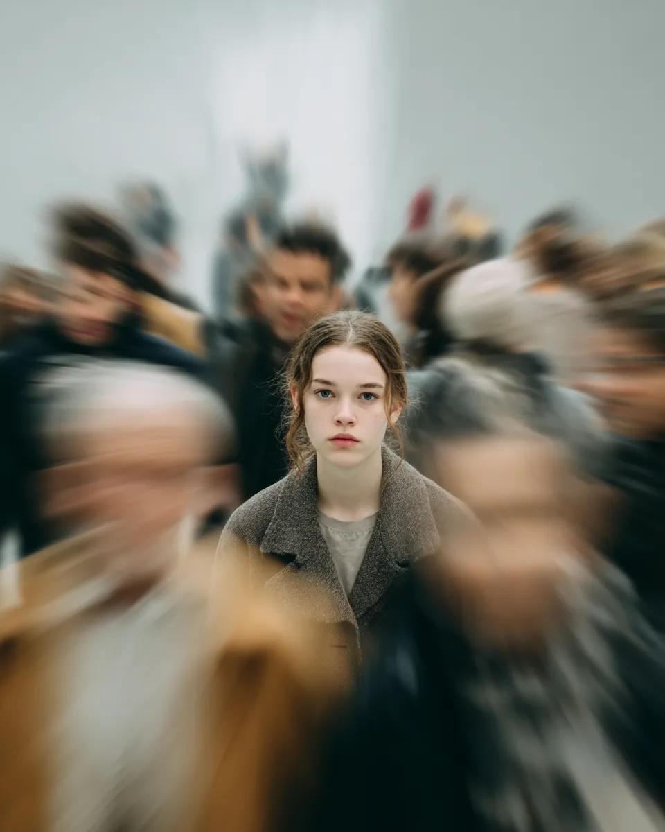 繁华人群中的孤独静止