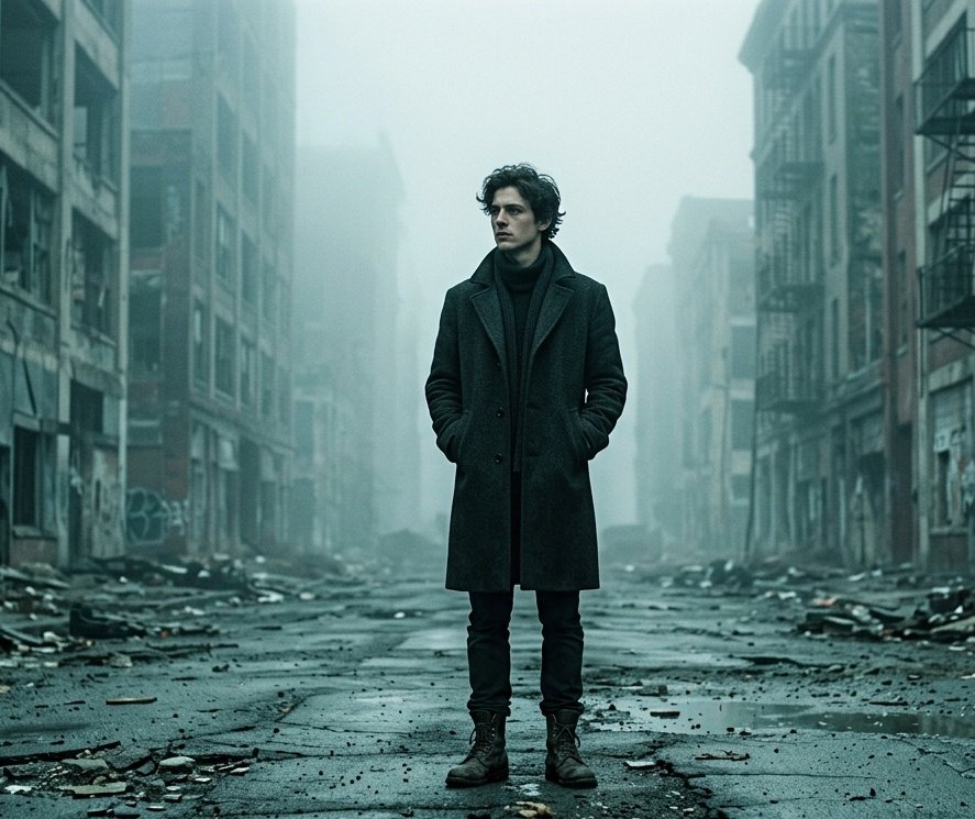 迷雾废墟中的孤独都市行者