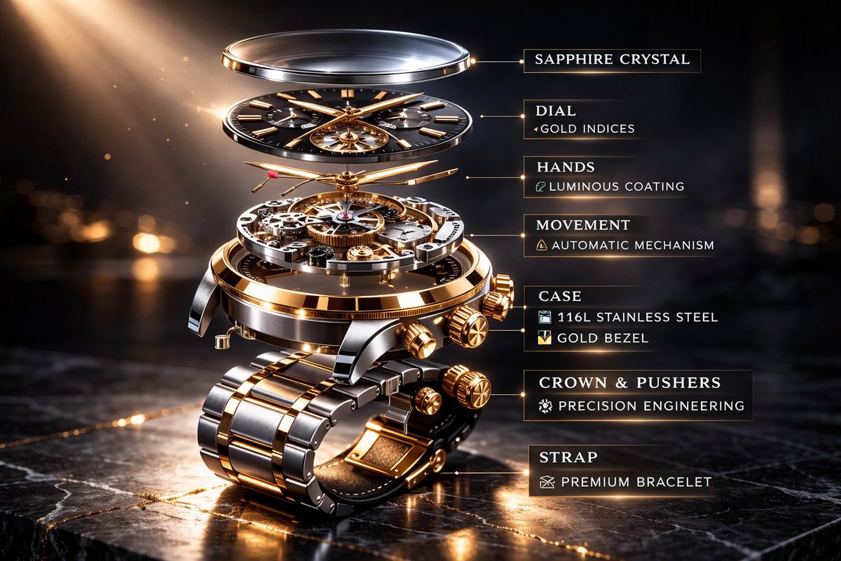 奢华机械腕表广告与结构爆炸图