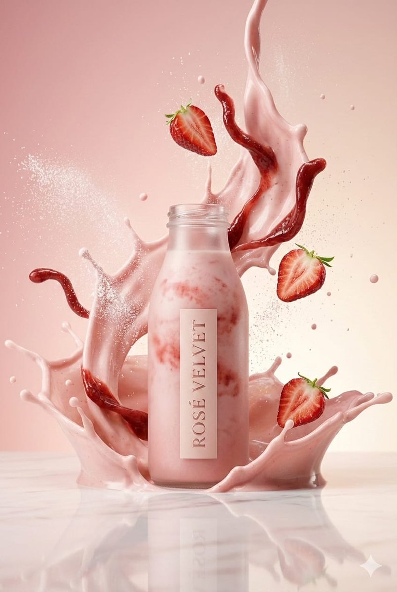 奢华草莓奶昔高速溅射摄影