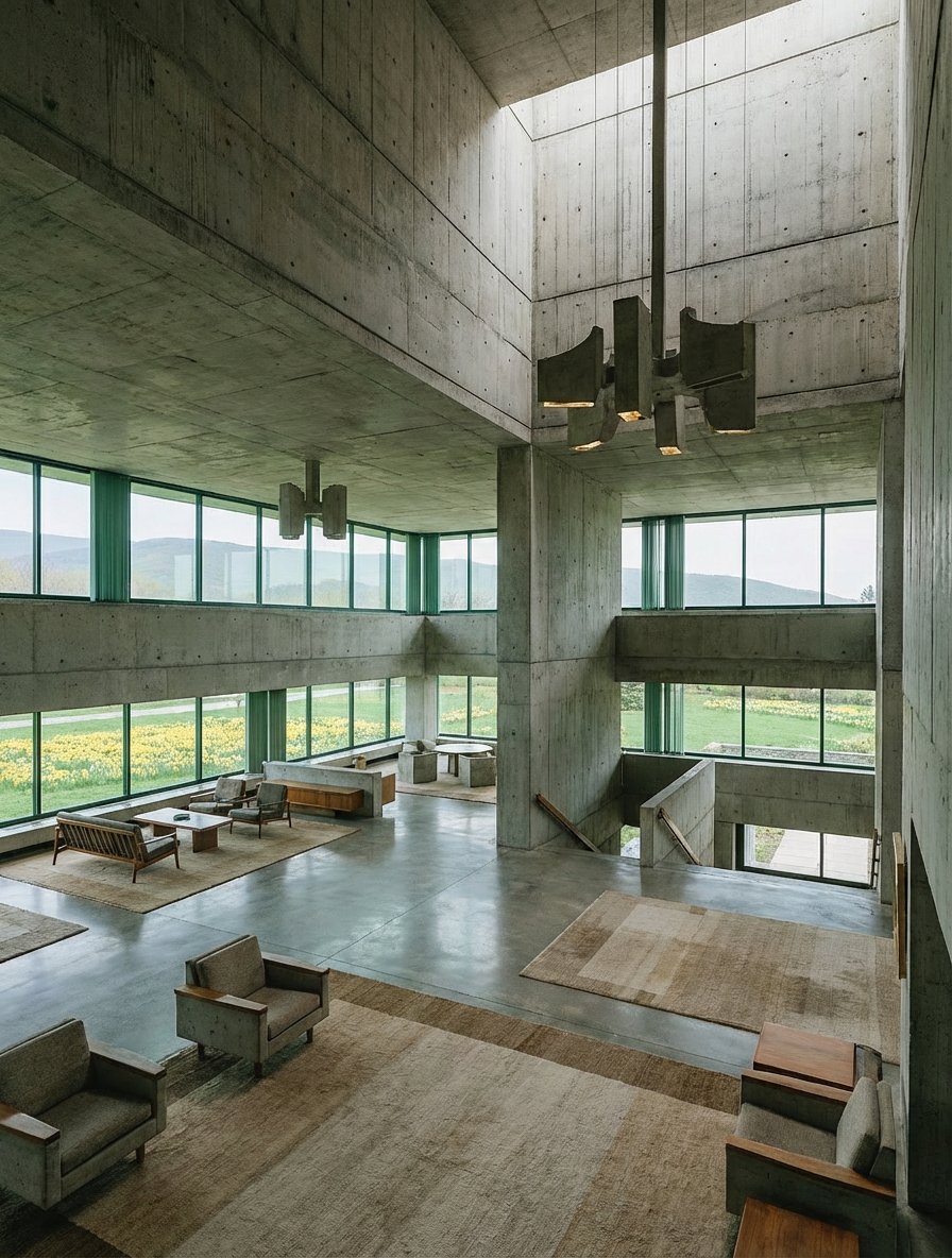 光影交织的宏伟建筑内部空间透视