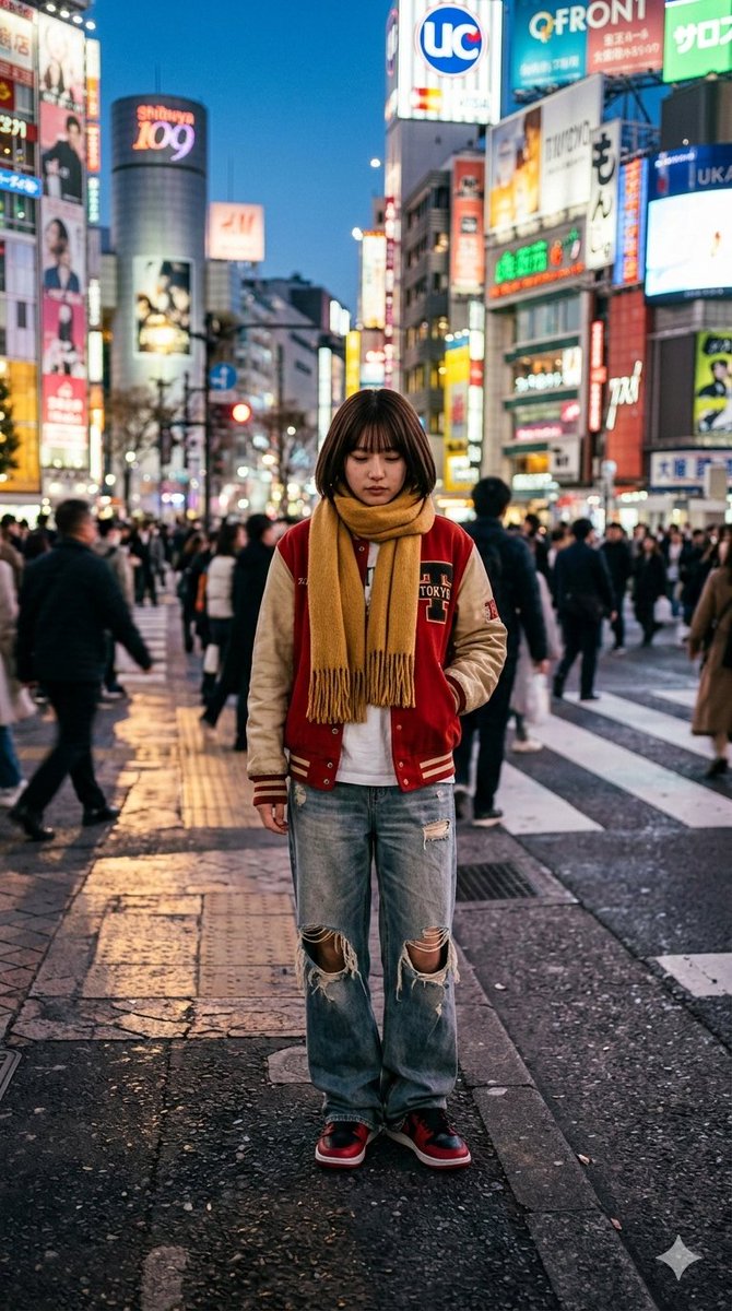 东京涩谷十字路口的忧郁少女