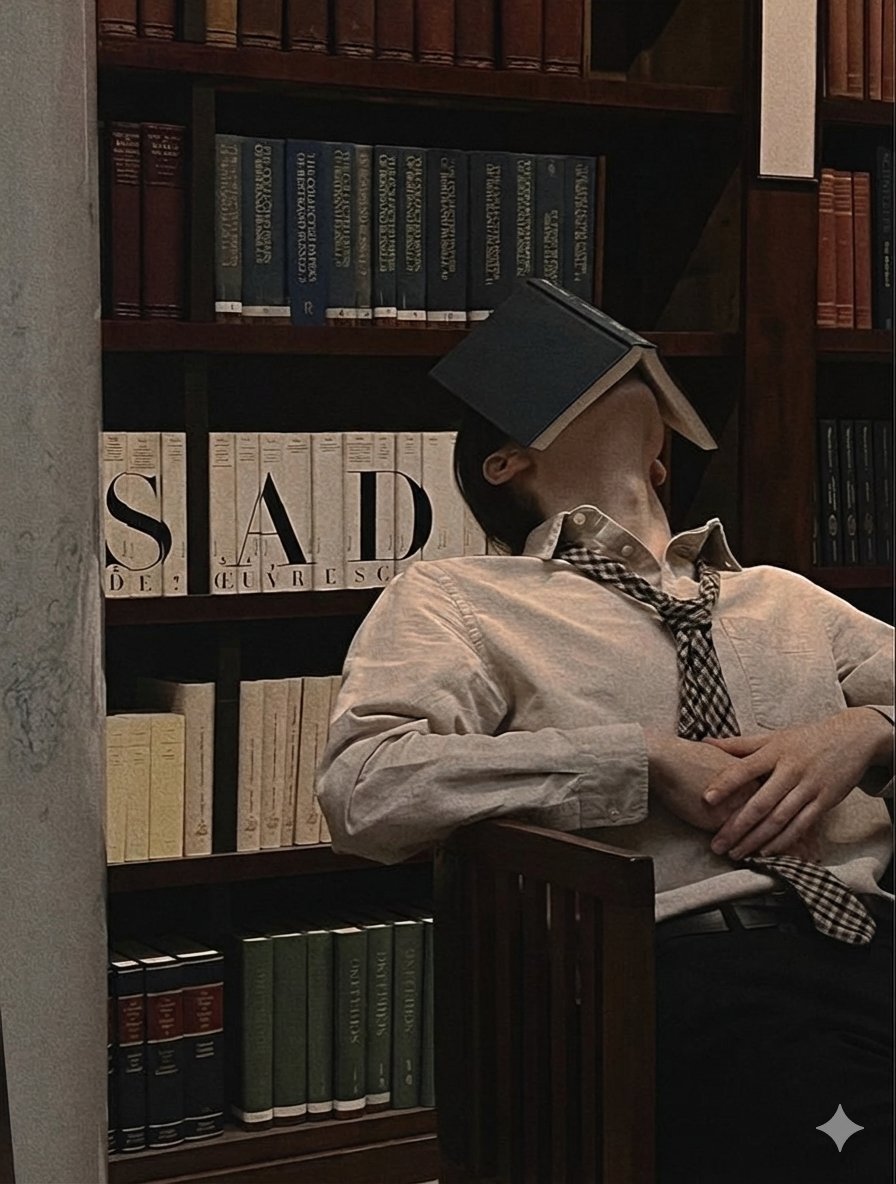 图书馆光影中掩卷沉思的忧郁少年