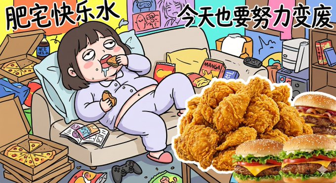 沙雕拼贴插画：Q版人物与写实物品的混搭