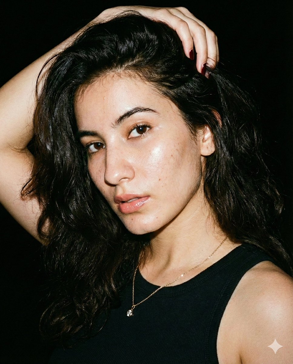 深夜街头闪光灯下的复古胶片美女