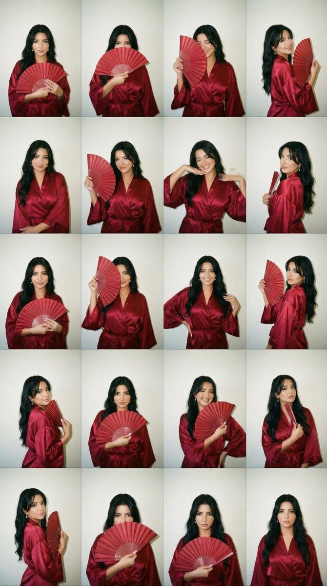 千禧复古红和服拍立得网格