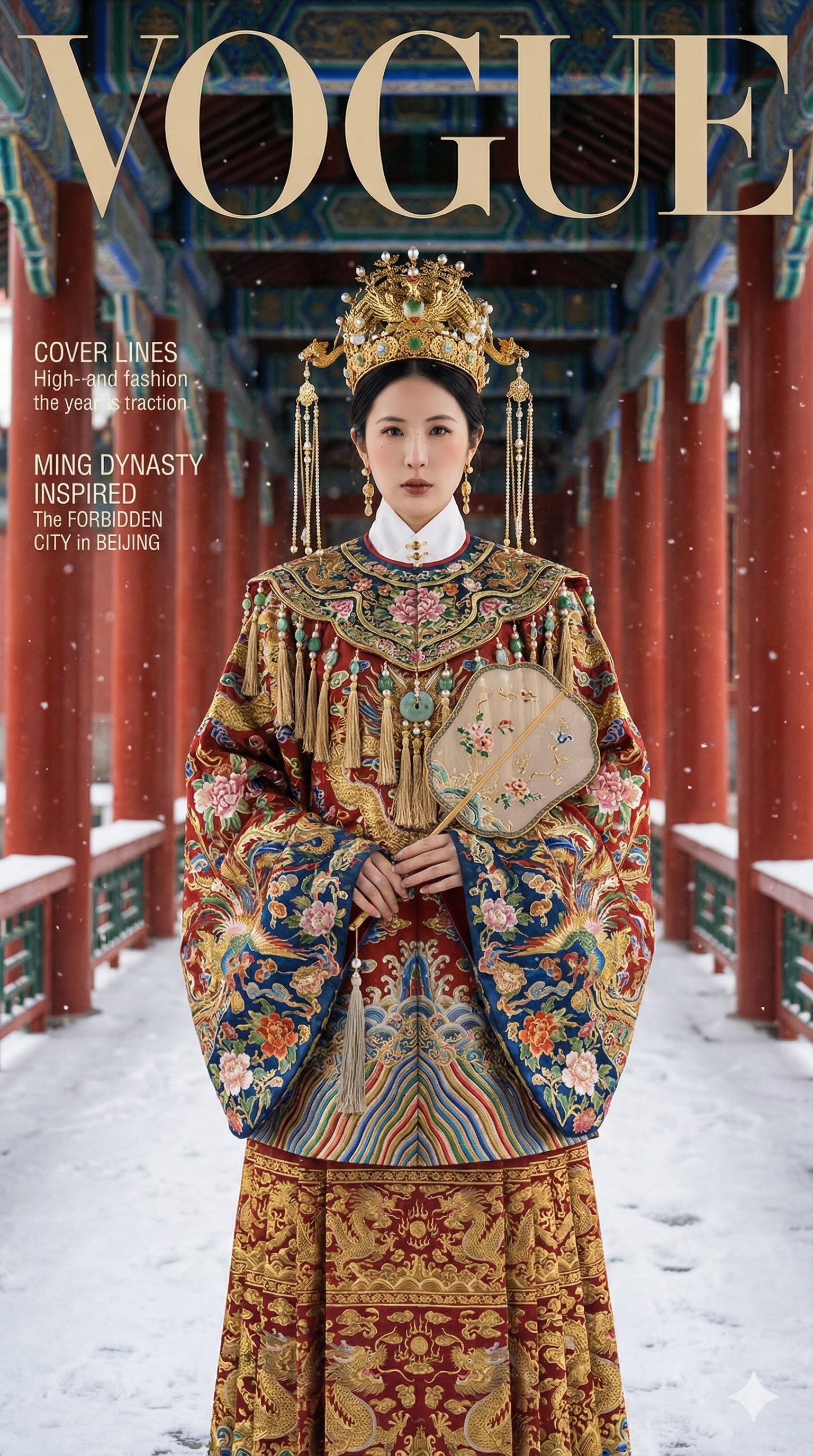 故宫雪景明制华丽汉服杂志封面
