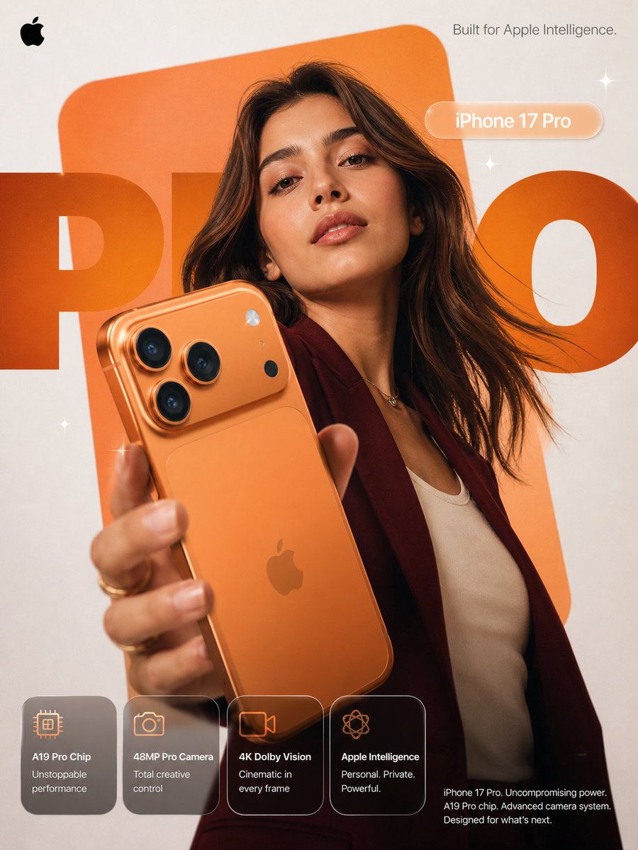 钛橙光影里的 iPhone 17 Pro 广告大片