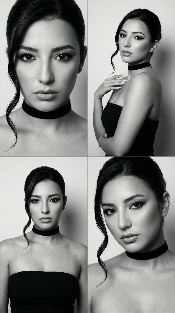 极简黑白大片冷艳超模的四宫格魅影