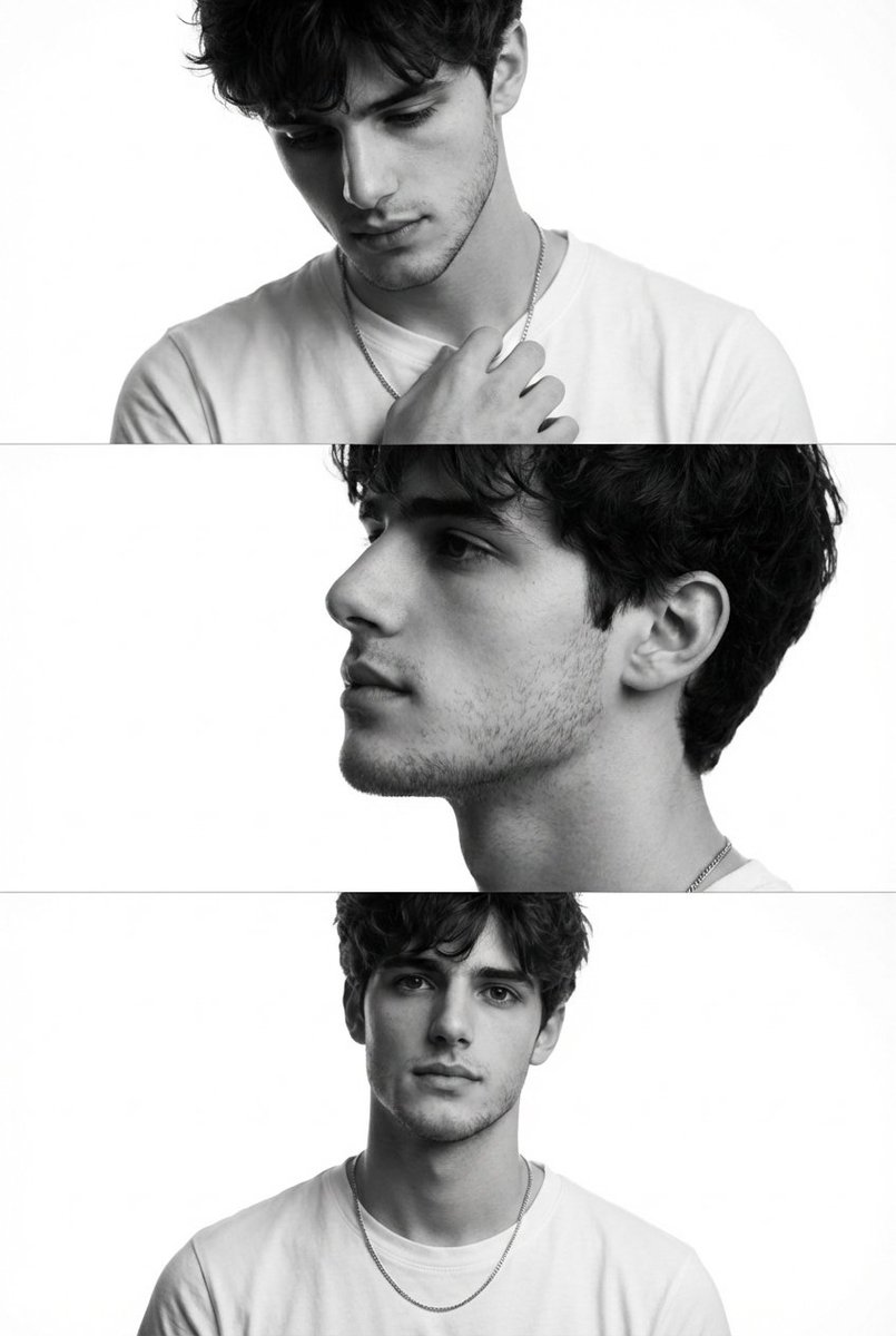 极简黑白光影下的男模三联画