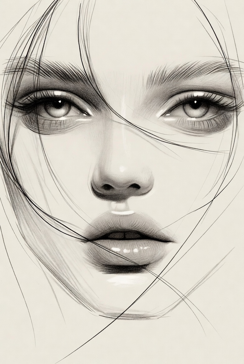 极简时尚素描：少女温婉眉眼特写