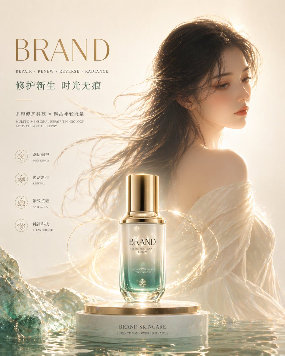 极简东方风高端精华海报