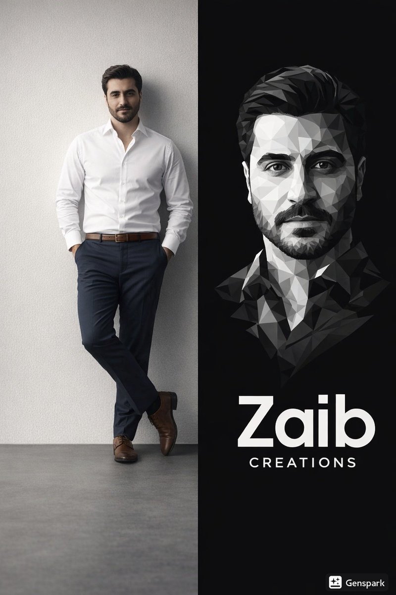 极简分屏海报：商务男士与低多边形插画