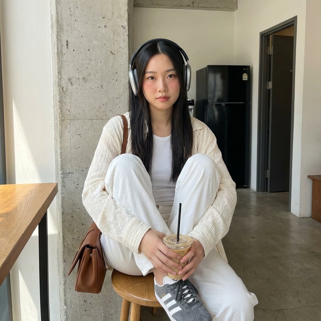 窗边日光里的极简室内人像