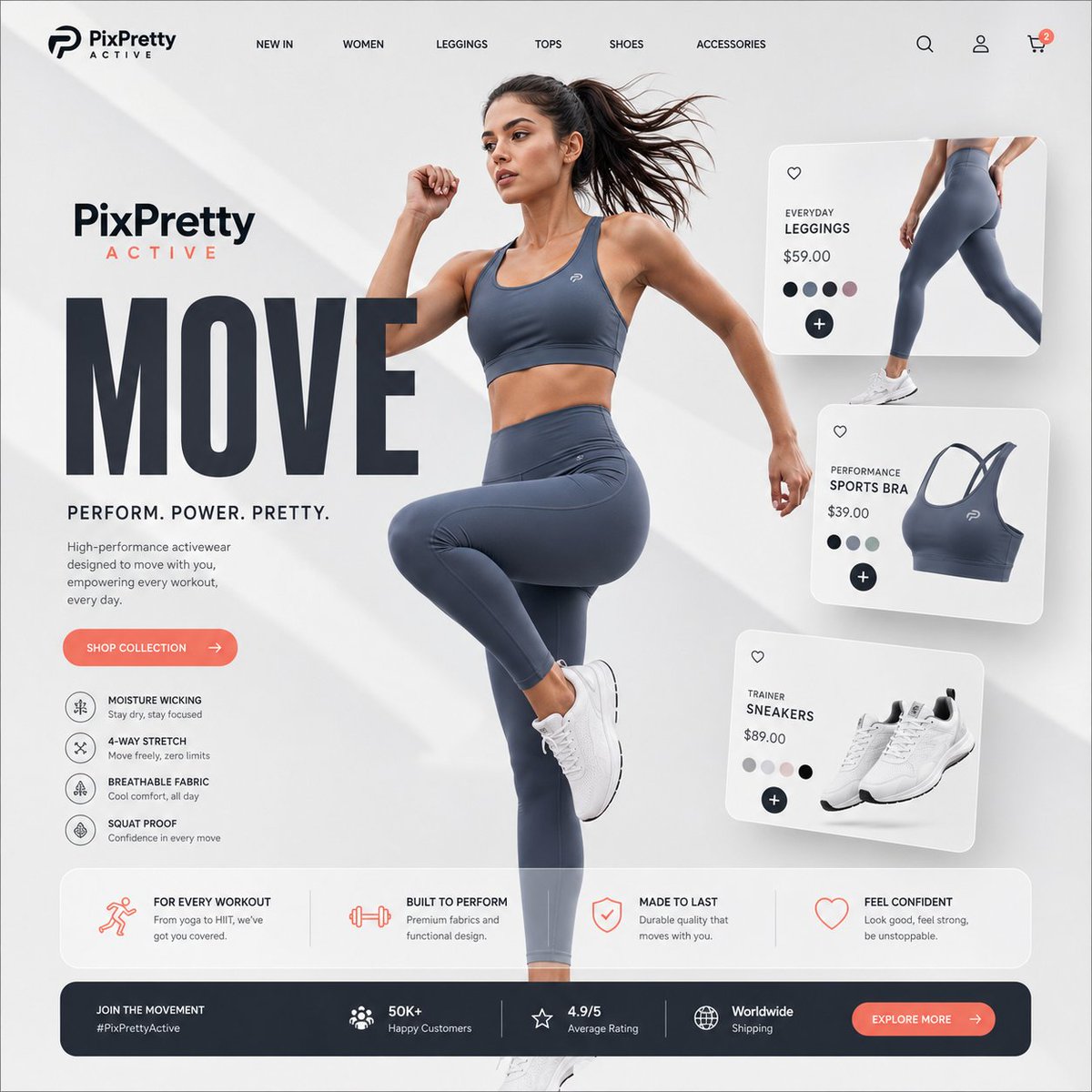 PixPretty Active 运动服动态着陆页