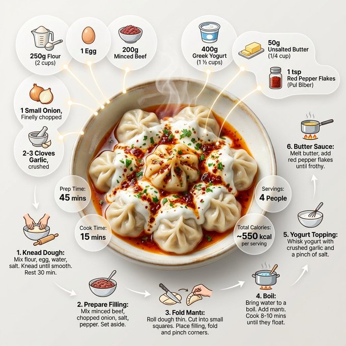 现代食谱信息图：土耳其饺子
