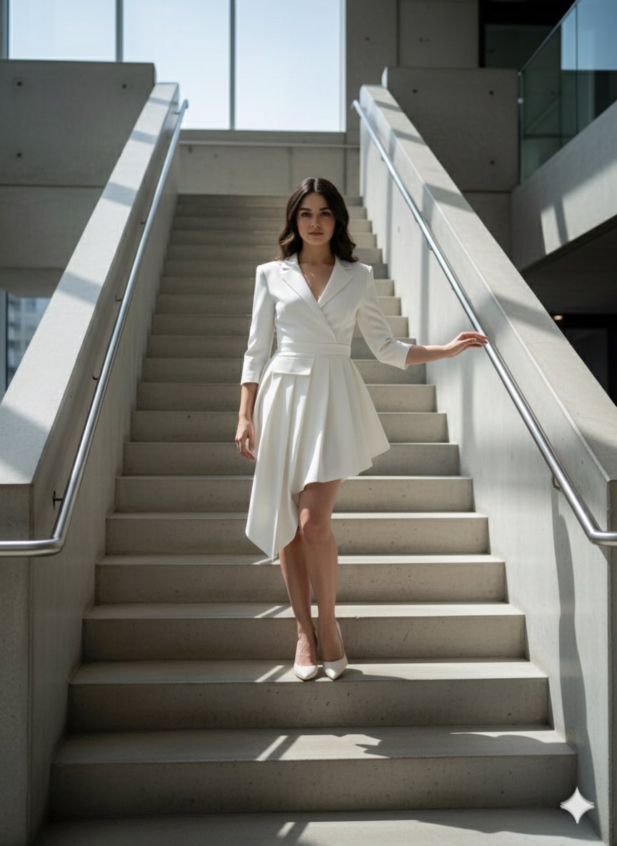 现代楼梯间的静谧纯白力量