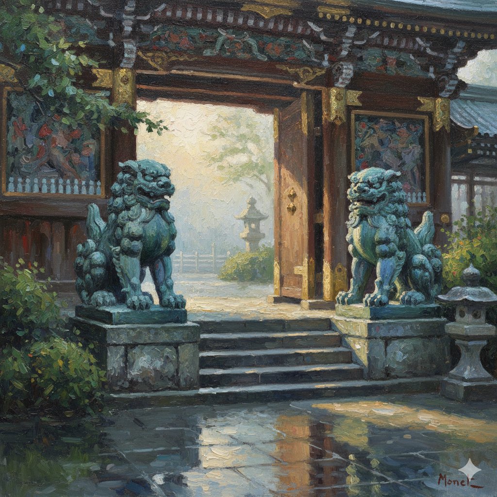 阳明门唐狮子的莫奈风格画作