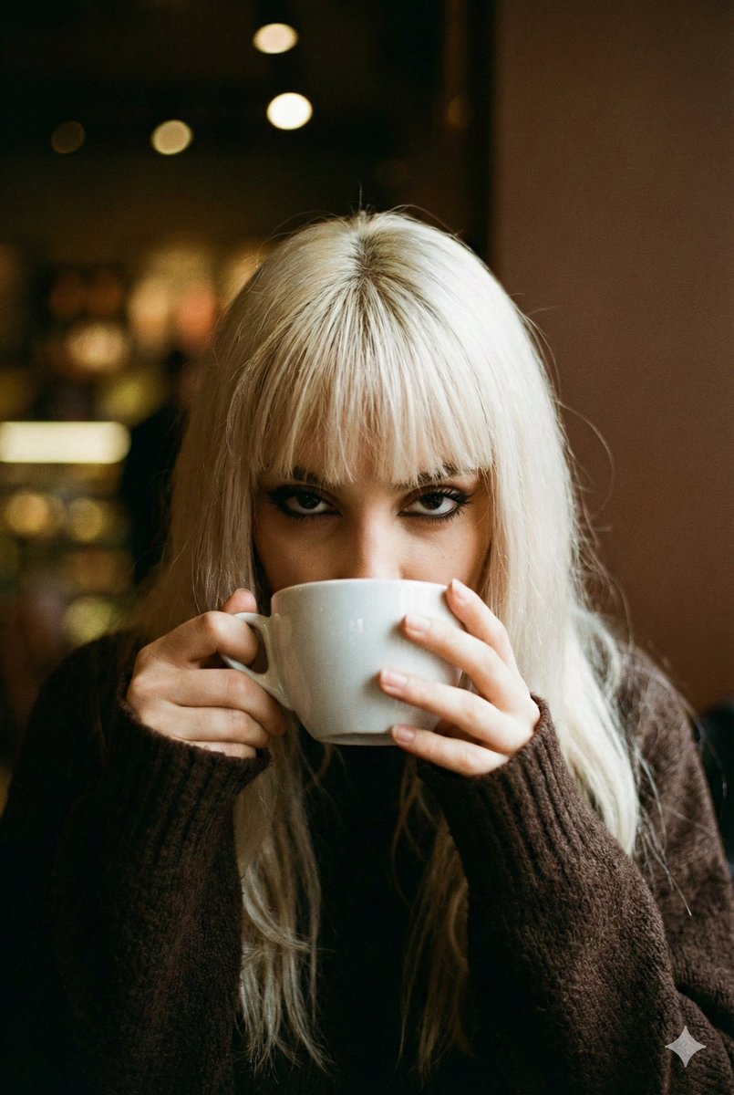 迷离散景中捧着咖啡杯的魅惑少女