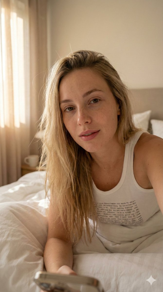 晨光中的慵懒金发少女自拍