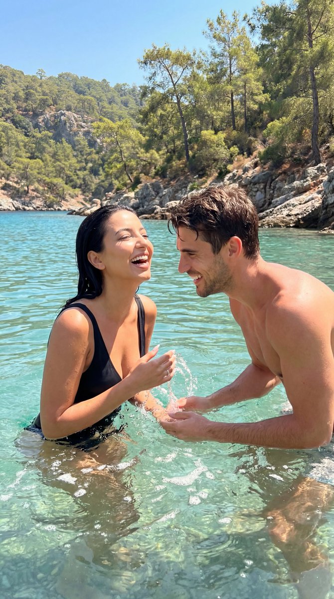 穆拉海岸浅水区的浪漫嬉戏