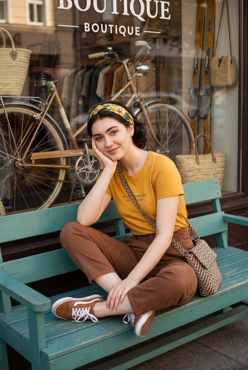 芥末黄女孩的复古街头午后