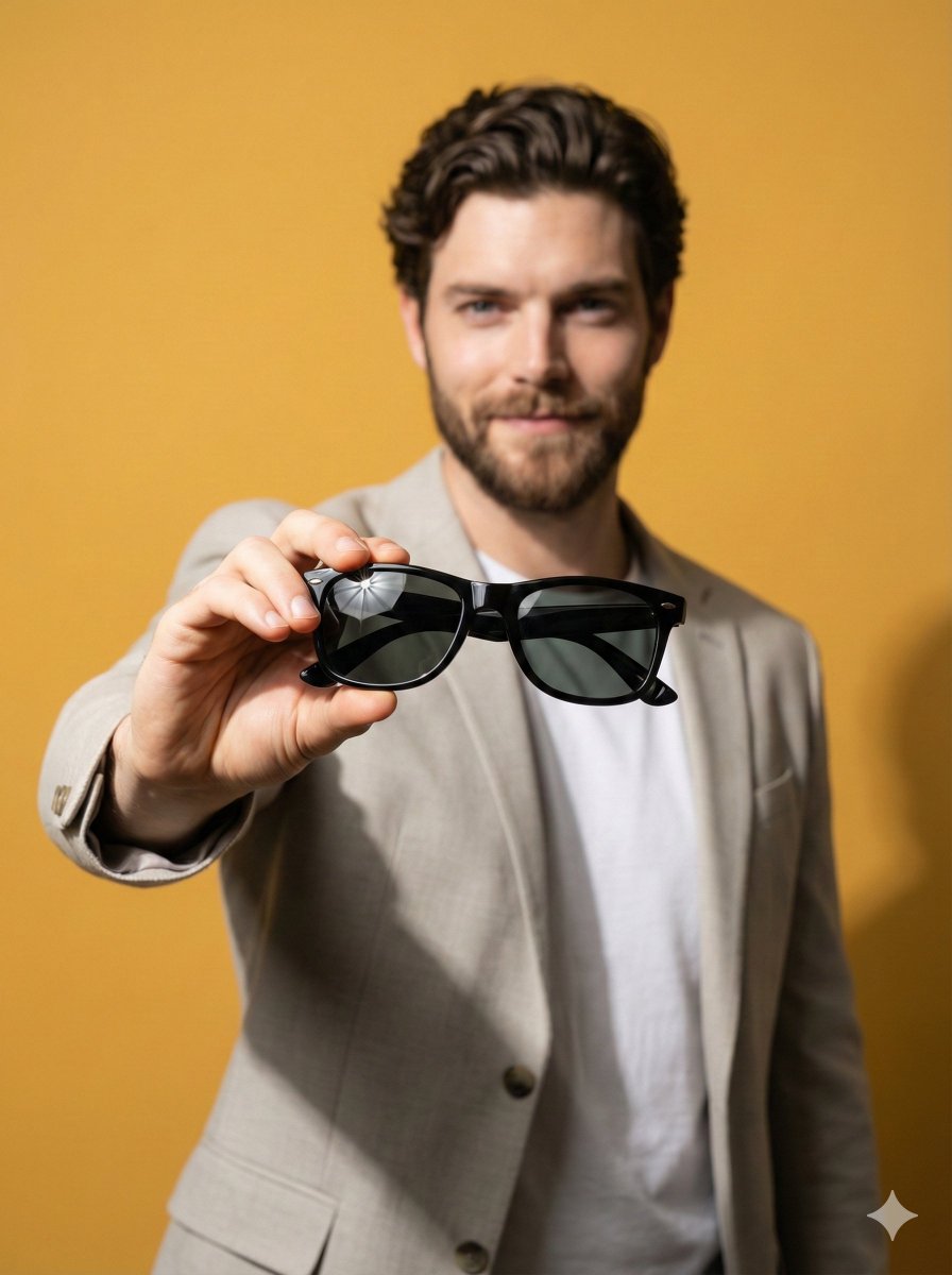 芥末黄背景时尚男模墨镜商业大片