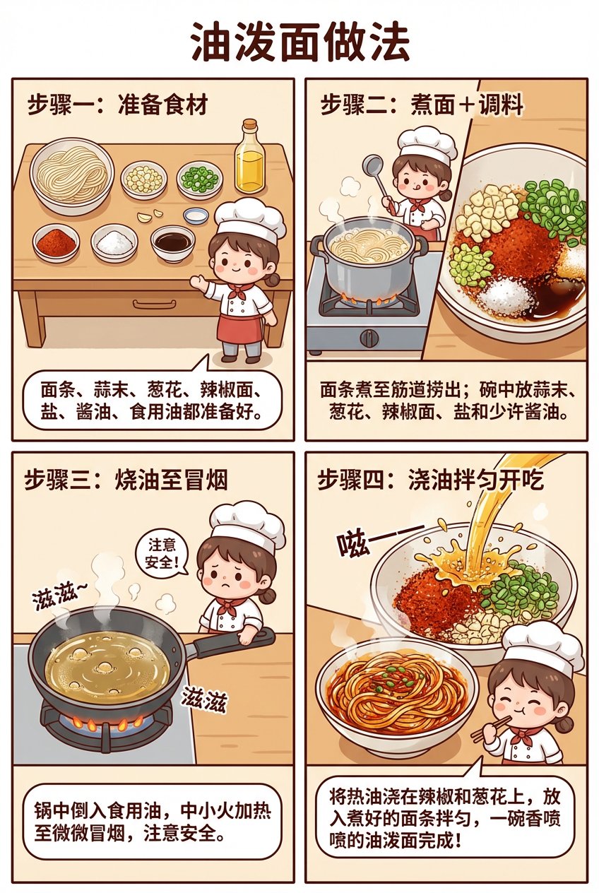 油泼面四宫格漫画 - Nano Banana提示词