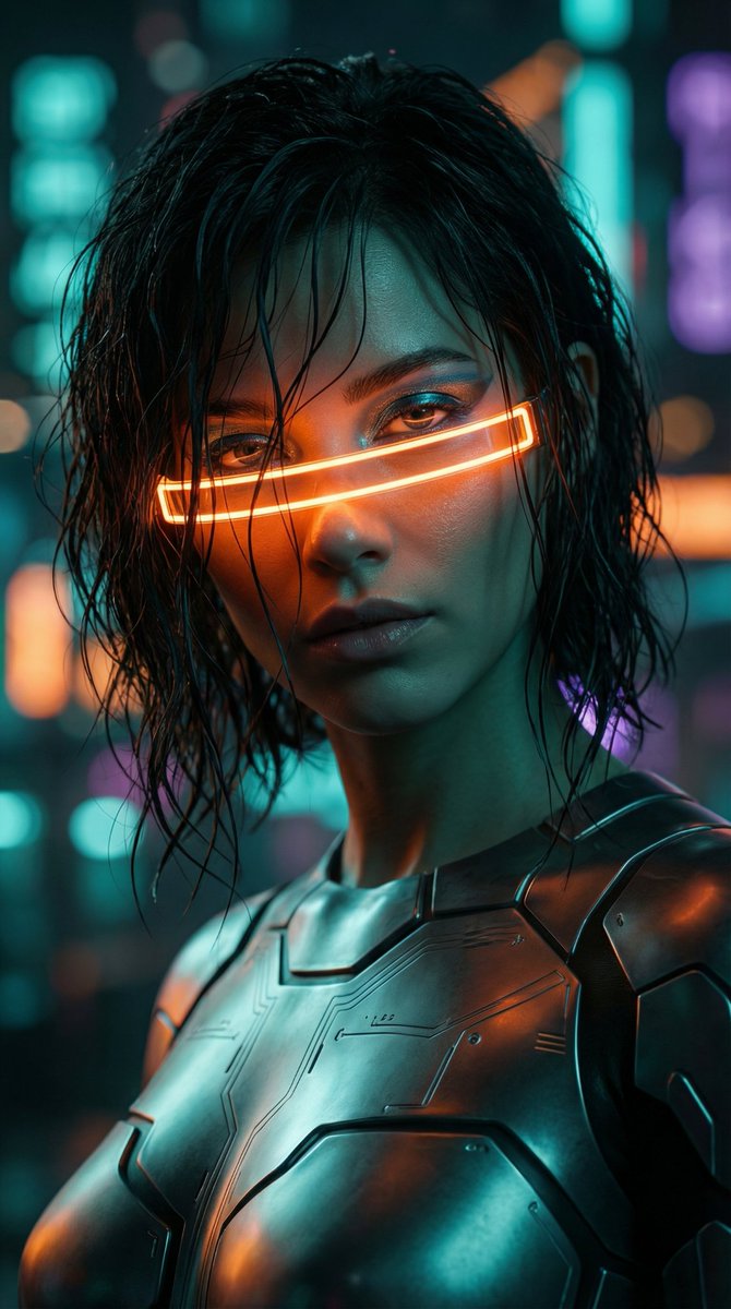 霓虹光影下的赛博朋克少女