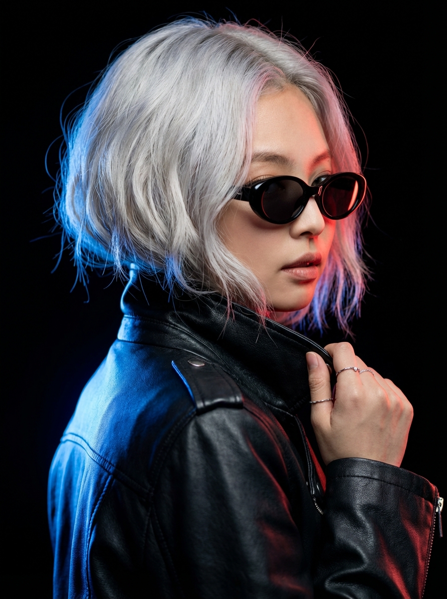 霓虹双色光影酷飒拽姐特写