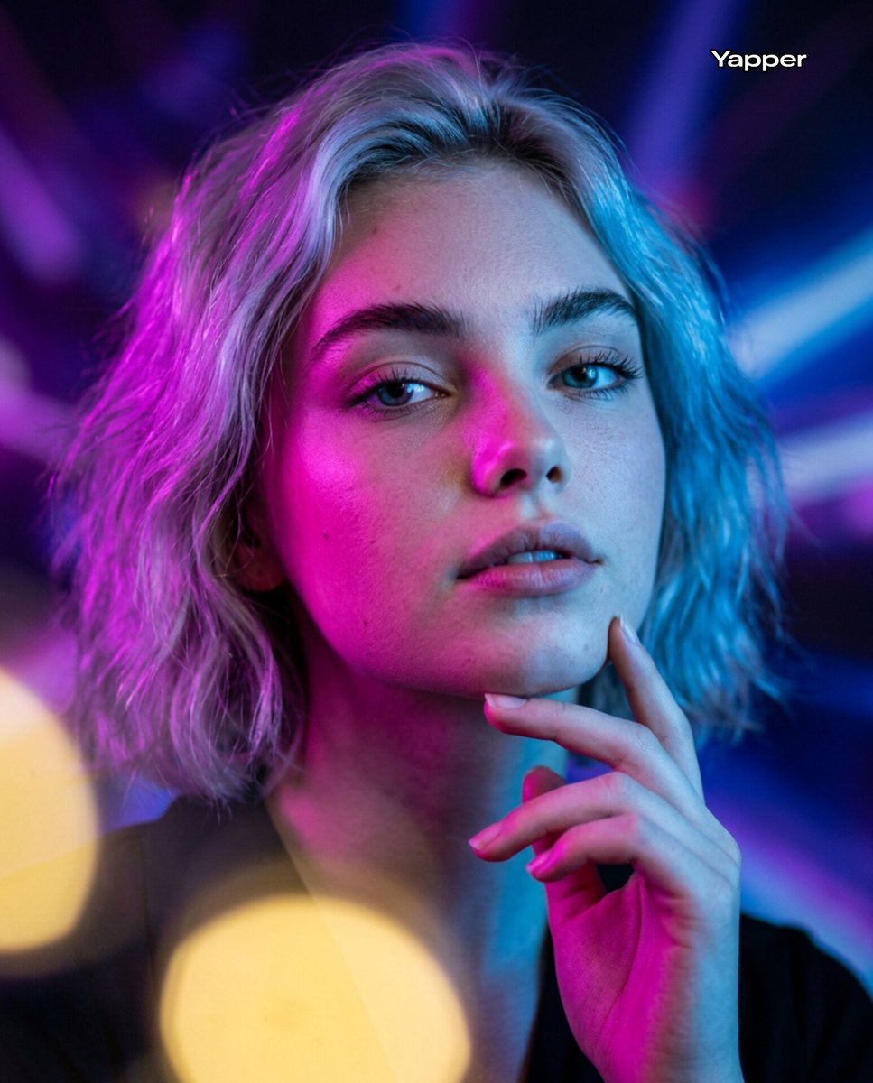 霓虹双色调下的超写实人像