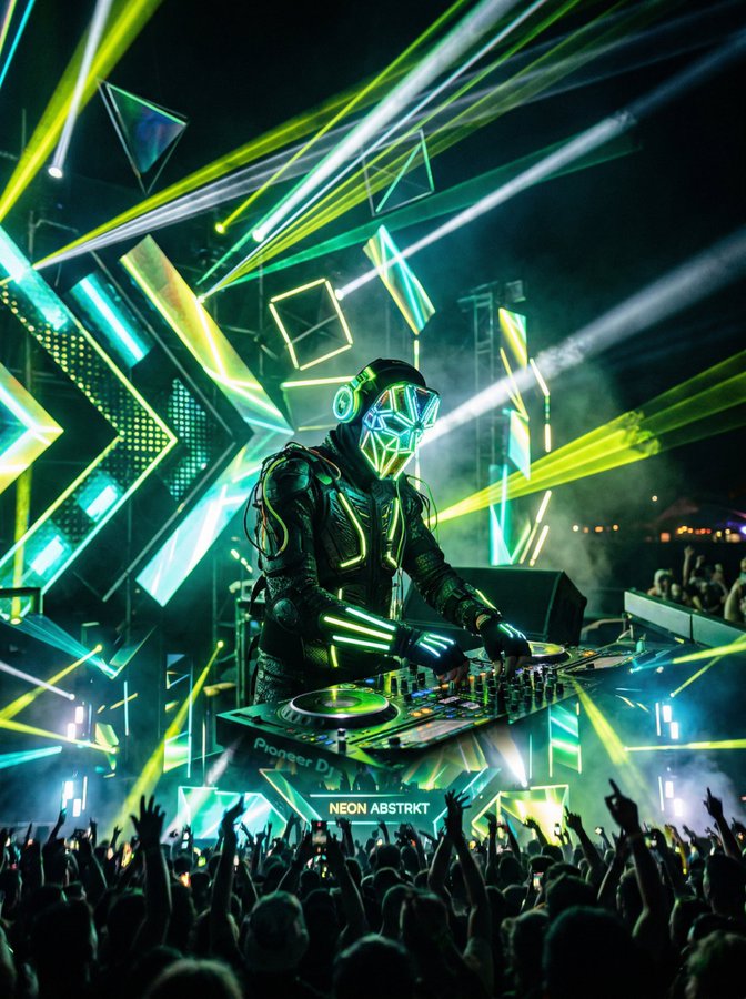 霓虹青柠色调的极简抽象派对DJ