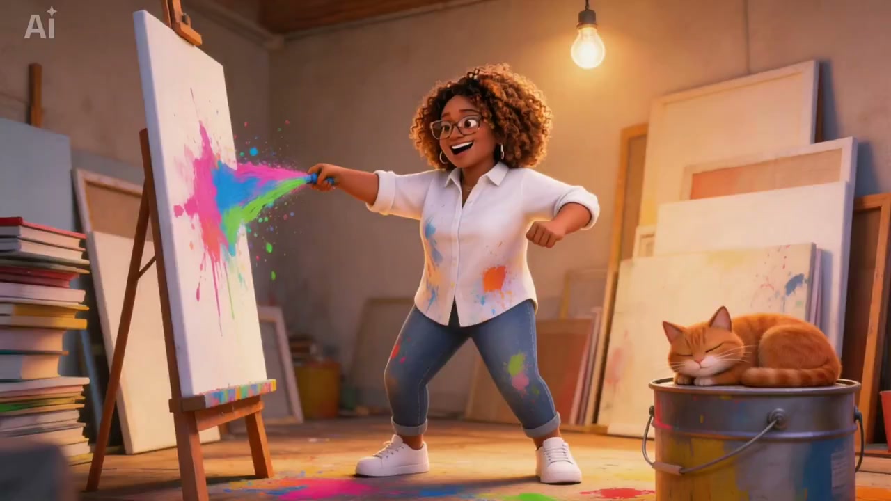 霓虹颜料飞溅的疯狂艺术创作瞬间