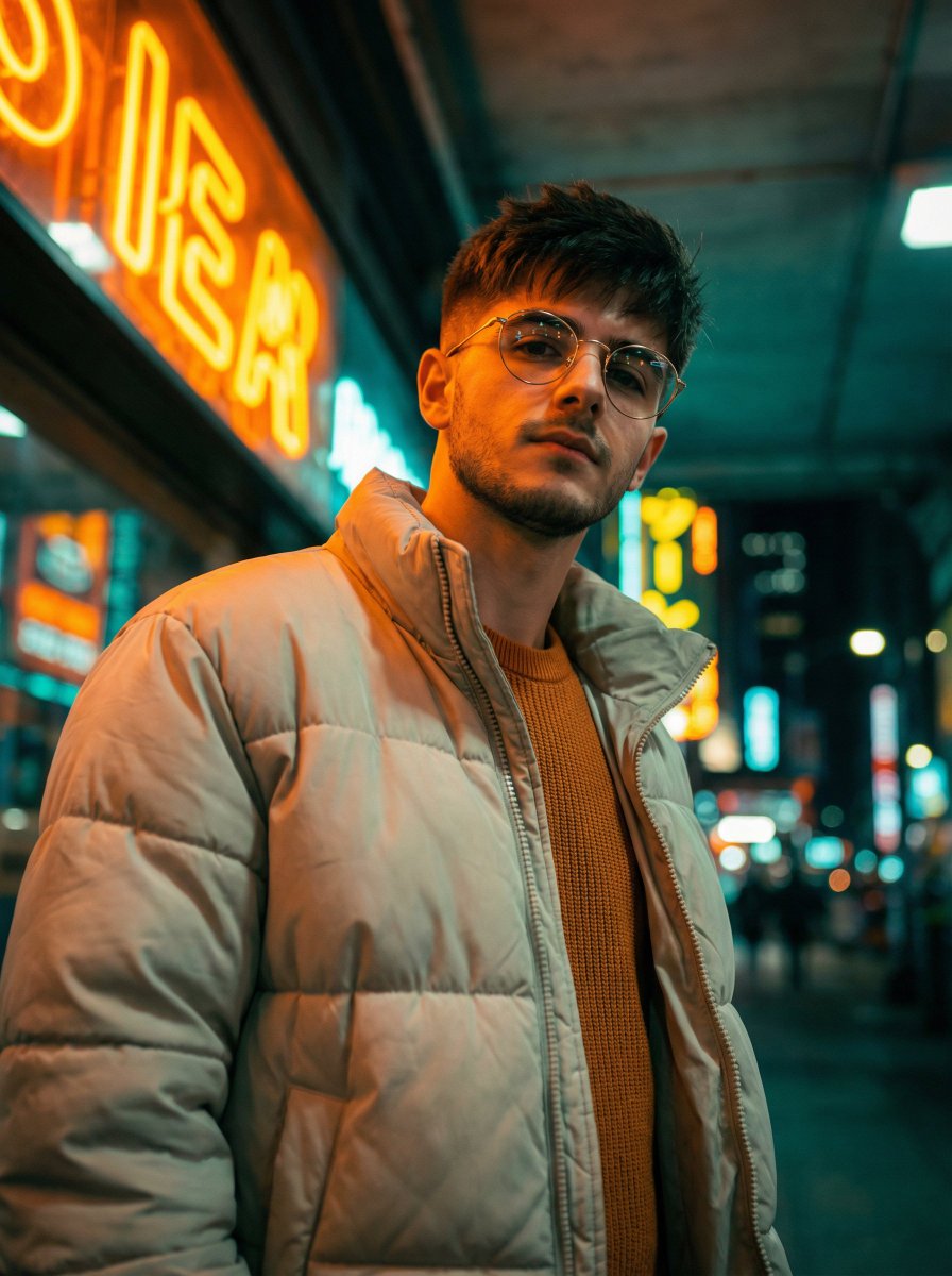 霓虹隧道下的时尚青年