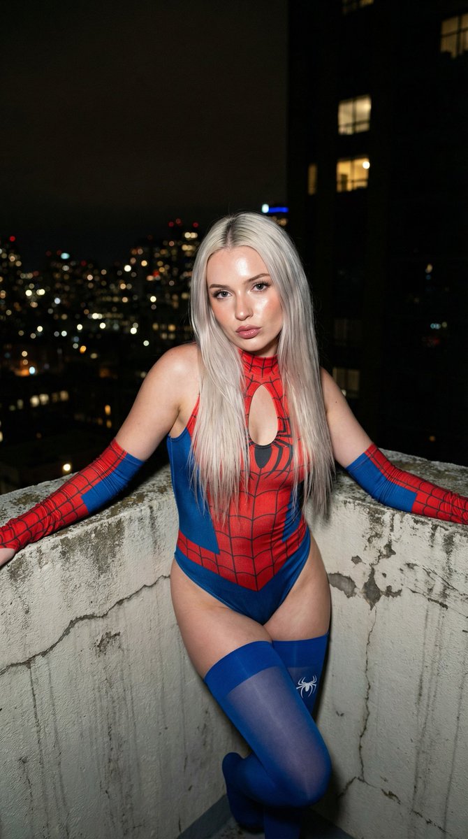 夜幕楼顶的金发蜘蛛侠女孩