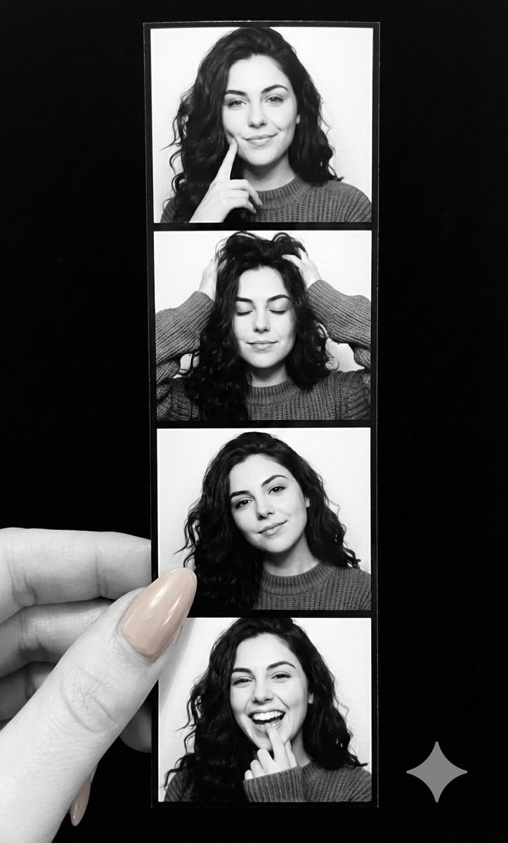 裸色美甲轻捏复古四联拍立得