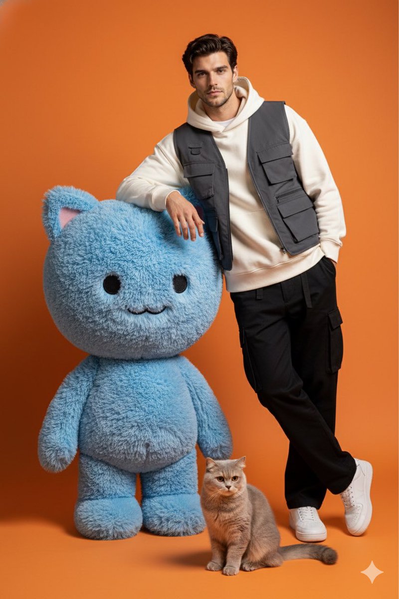 橙色影棚潮男与精灵玩偶大片