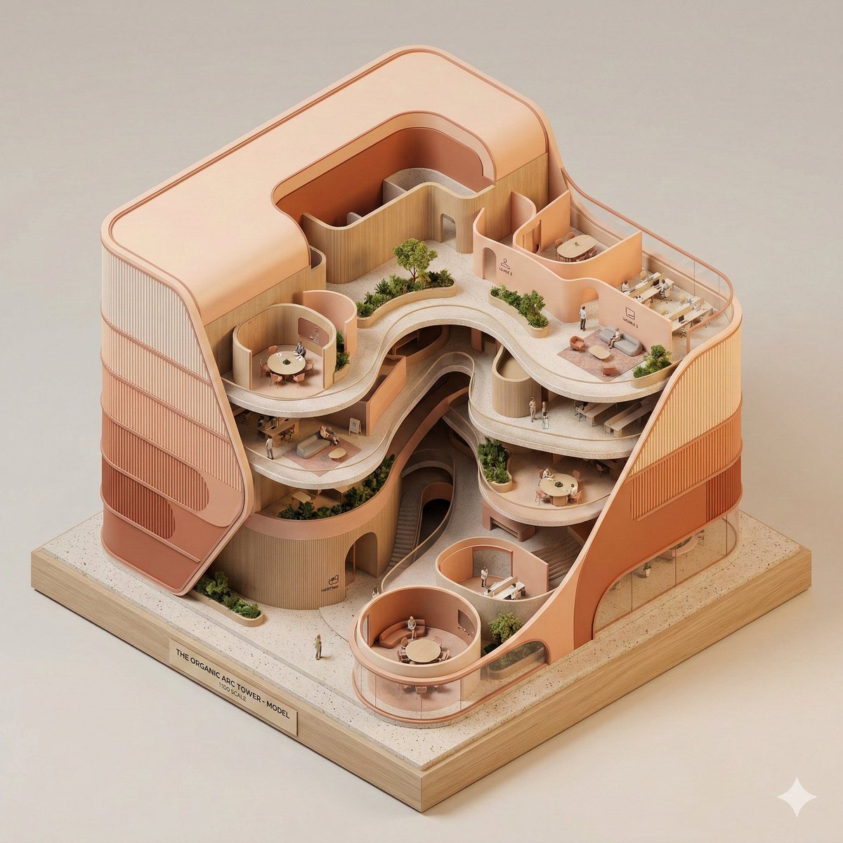 有机流线型办公大楼等轴剖面模型