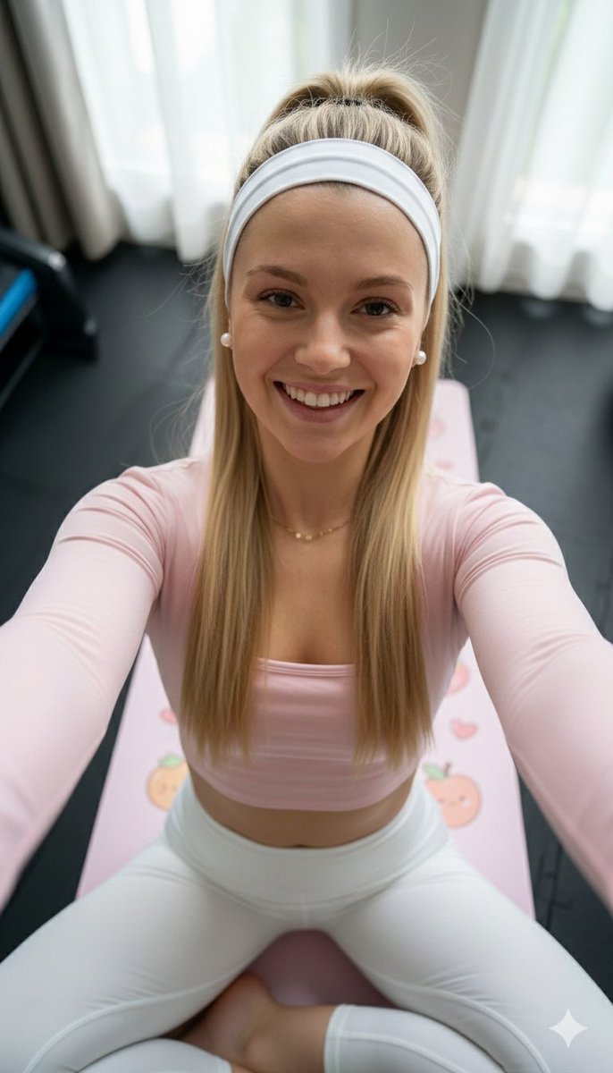 俯拍视角下粉嫩甜美的瑜伽少女自拍