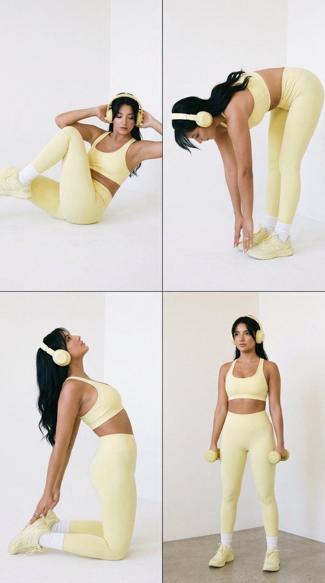 奶黄色系四宫格健身大片