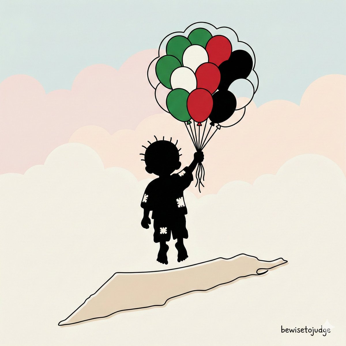 手捧气球漂浮的和平剪影男孩