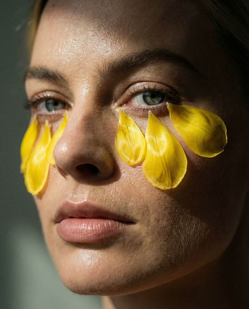 花瓣凝作泪水的微距超现实人像